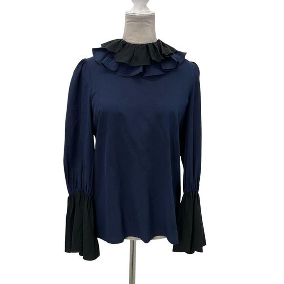 Tory Burch Ruffle Silk Blouse Sz 2 Romantic Academia Castlecore Top - Picture 4 of 9
